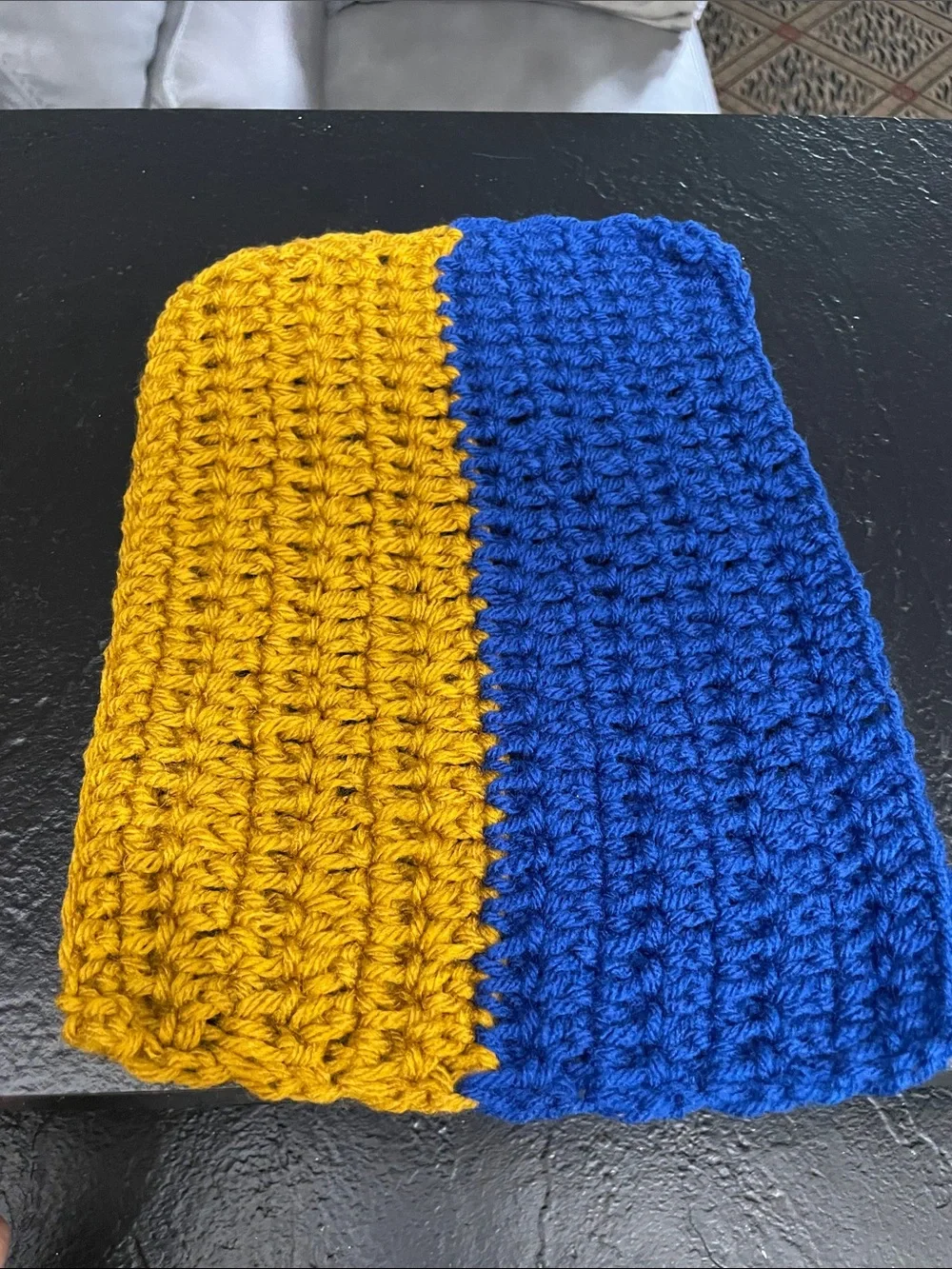 Hand-Crocheted Dishcloths in Royal Blue & Mustard Yellow Set of 3 Approx. 8x11